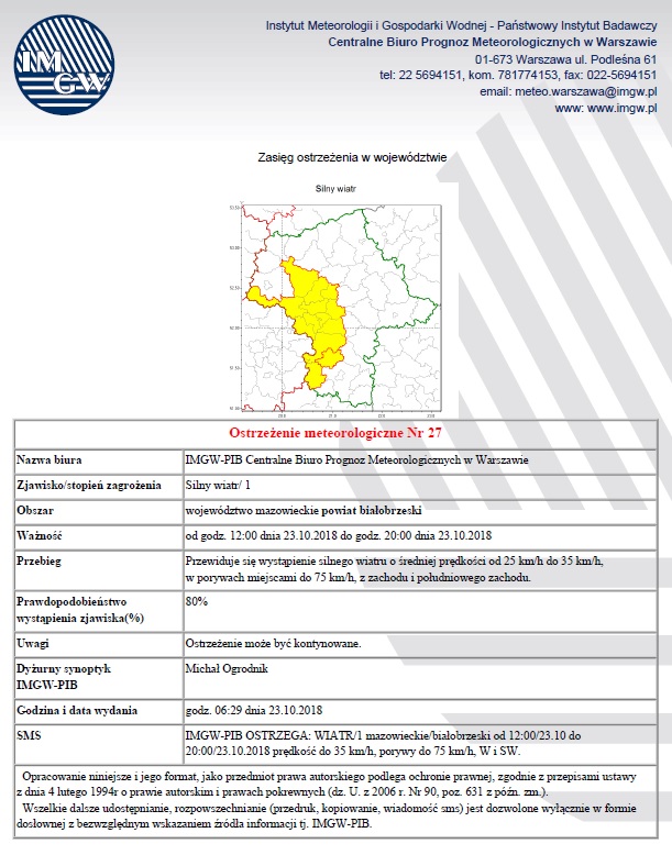 Ostrzezenie meteo Nr 27