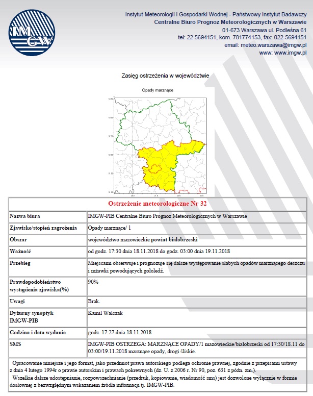 Ostrzezenie meteorologiczne nr 32