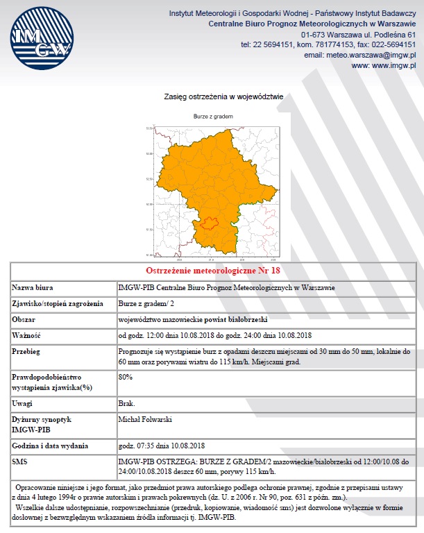 Ostrzezenie meteo nr 18