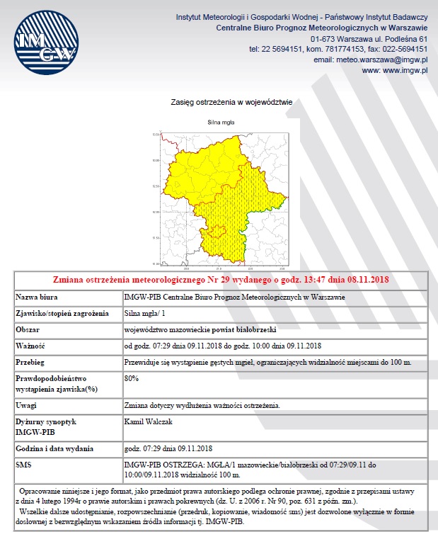 Zmiana ostrzezenia meteo Nr 29